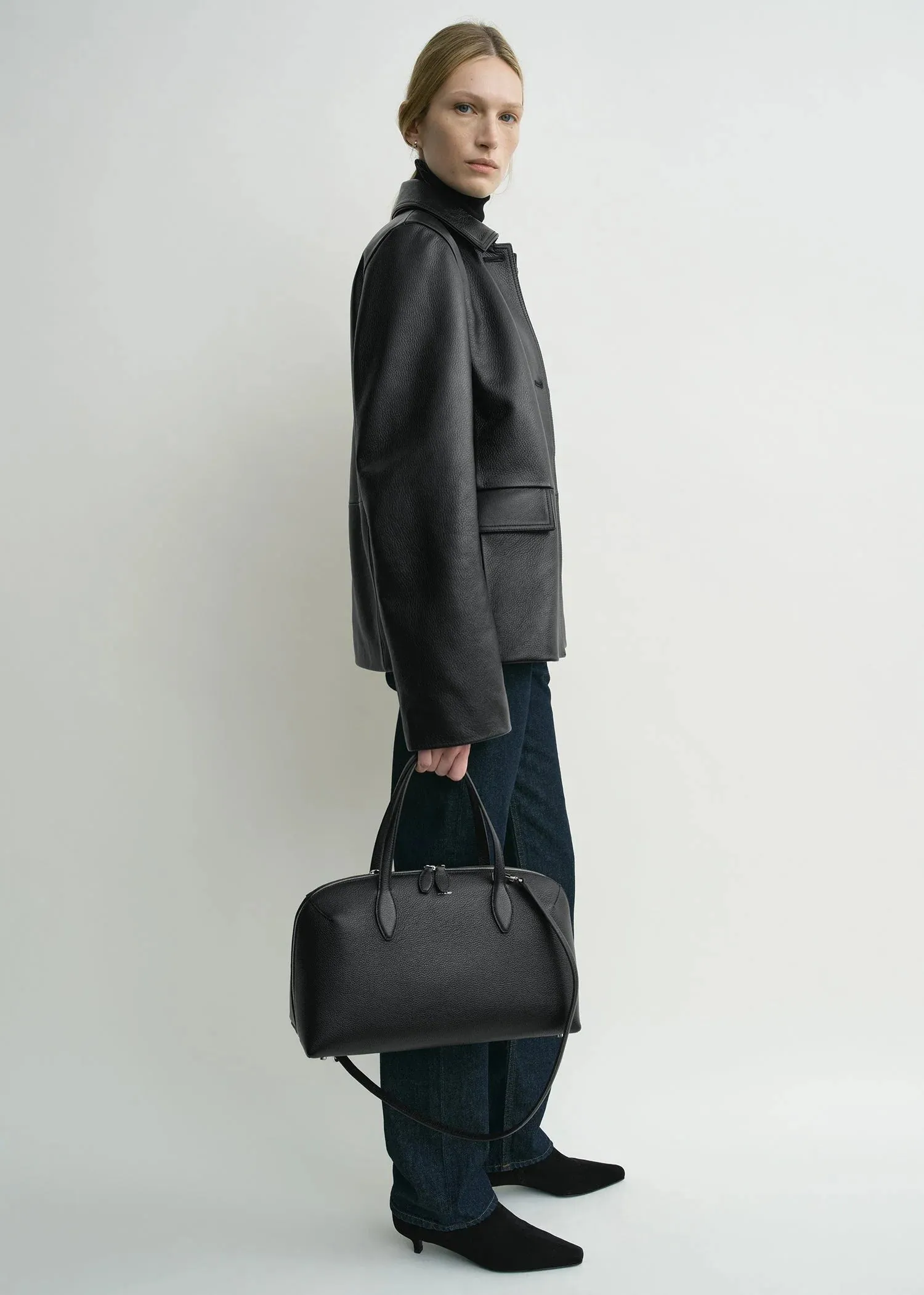 Grained Leather Jacket in Black UltraLight Packable Design