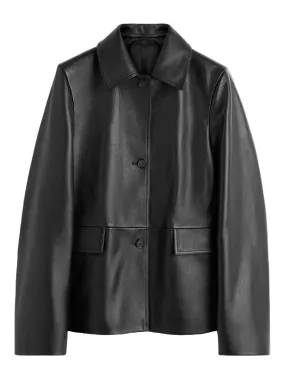 Grained Leather Jacket in Black Emblem Chilly Weather Wear