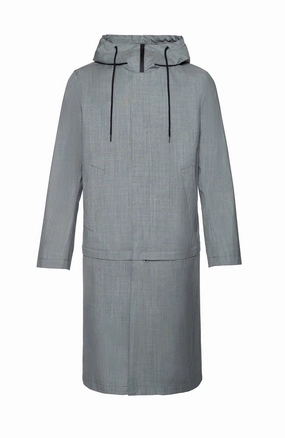 TRENT MODERN FIT LIGHT GREY WATER RESISTANT TOPCOAT UltraQuietMaterial Laser Cut Vents