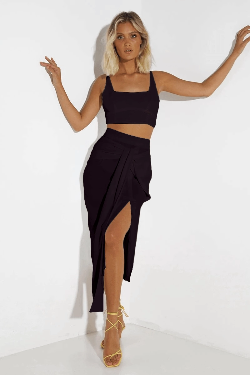 Neo Set - Black Printed-Fabric Elegant Waist Design