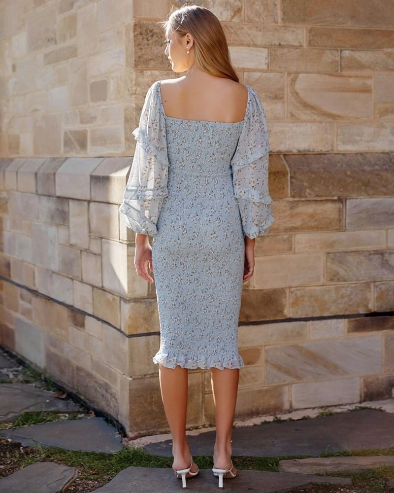 Stud-Detail Social Ease Ena Dress - Baby Blue