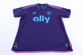 Adidas Logo Charlotte Blue, Pink, & Purple Striped Soccer Jersey Anti Pilling Treatment
