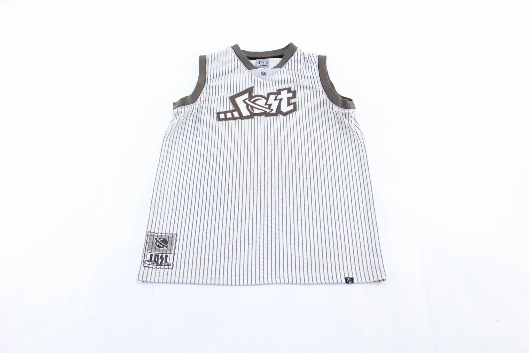 Y2K Lost Enterprises Embroidered Striped Basketball Jersey Fade Resistant Finish Compact Yarn Durability