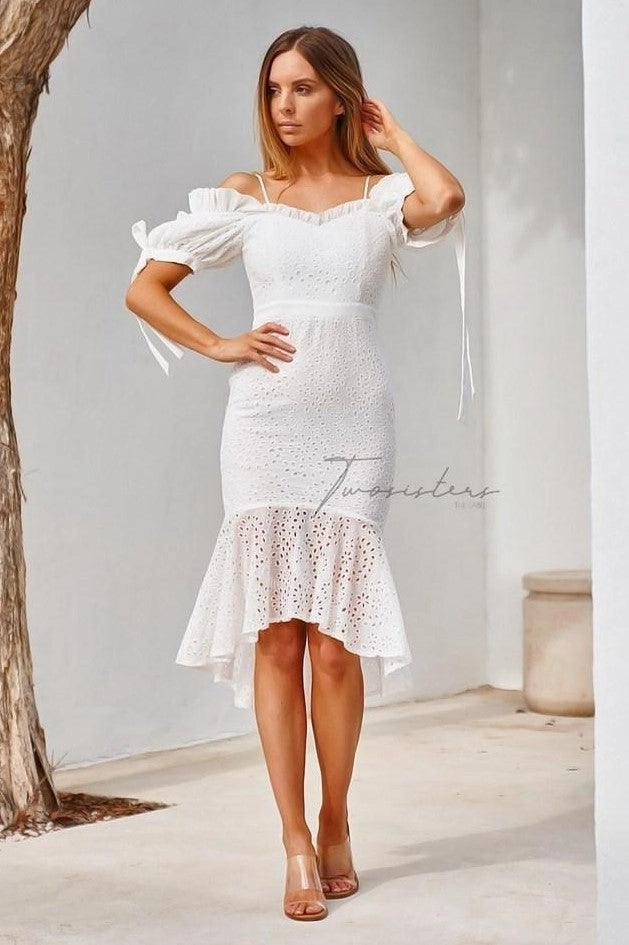 Romantic Mood Slim Form Parker Dress - White