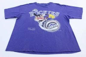 warm weather Cozy Look Wear 1996 Colorado Rockies Baseball Taz Devil Graphic T-shirt