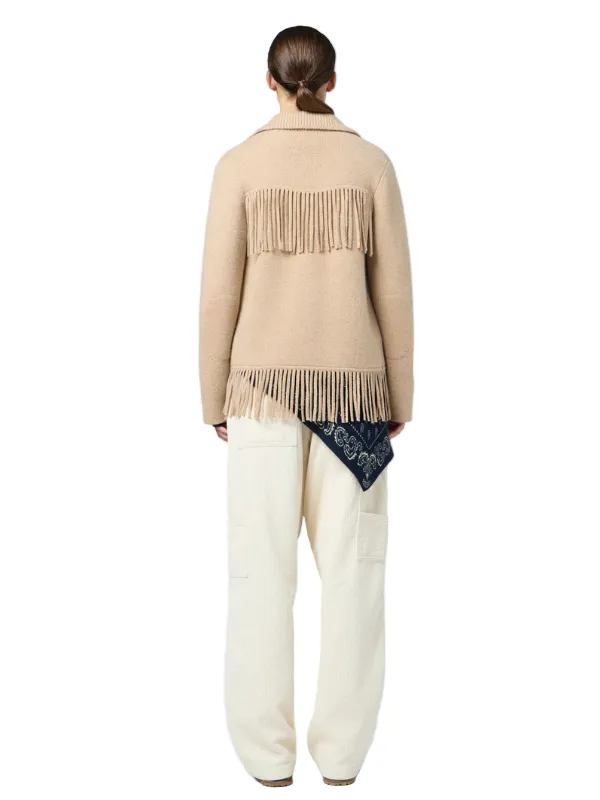 NonIrritating Tagless Neck Art Exhibition Western Fringe Jacket in Dune