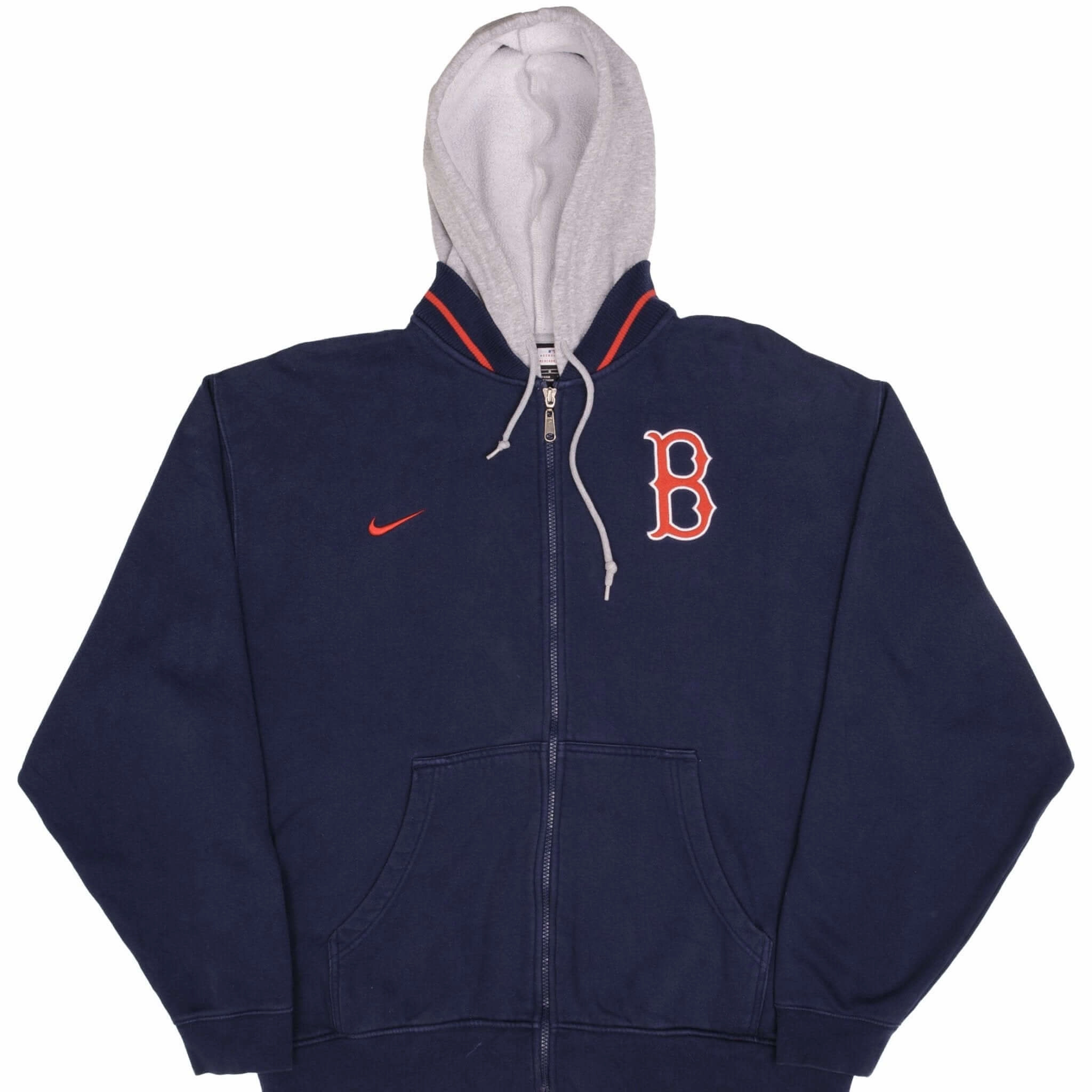 VINTAGE MLB BOSTON RED SOX FULL ZIP NIKE HOODIE SWEATSHIRT 1990S SIZE LARGE Collared uncollared
