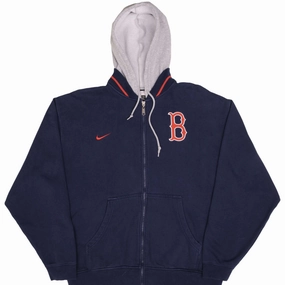 VINTAGE MLB BOSTON RED SOX FULL ZIP NIKE HOODIE SWEATSHIRT 1990S SIZE LARGE Collared uncollared