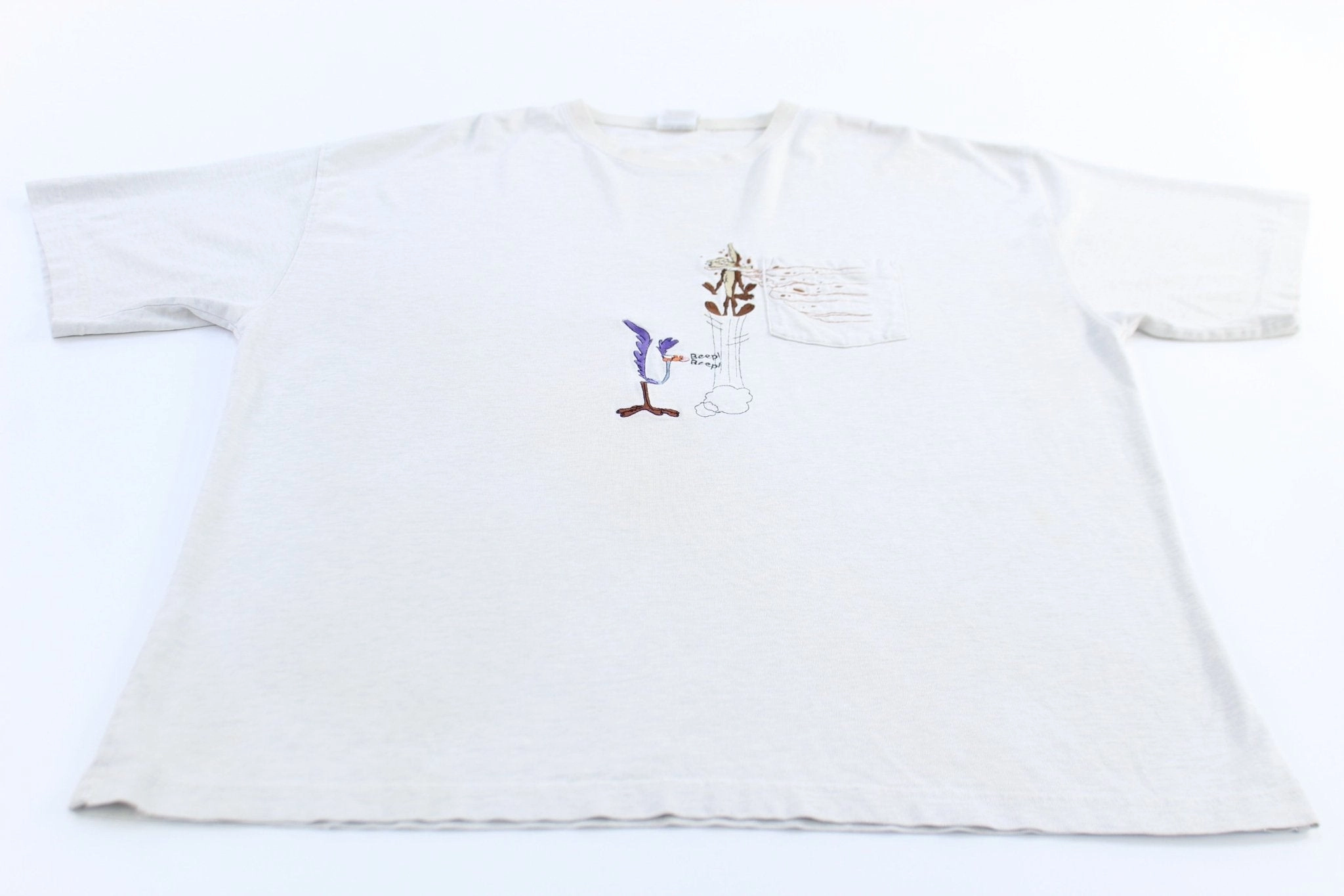 2000 Warner Bros Wile E. Coyote & The Road Runner T-Shirt Smooth Jersey Texture