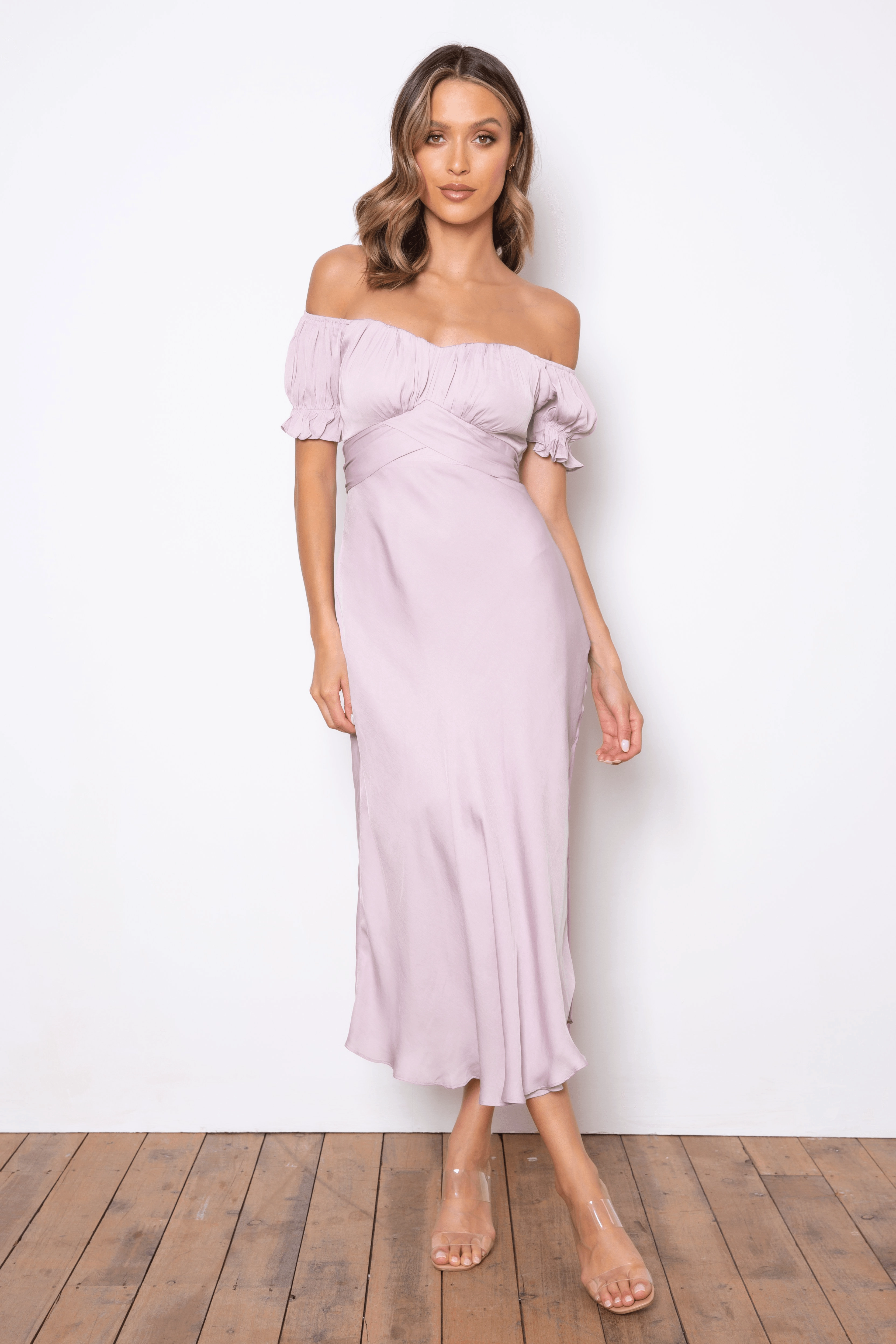 Samantha Dress - Light Lilac Front Detail
