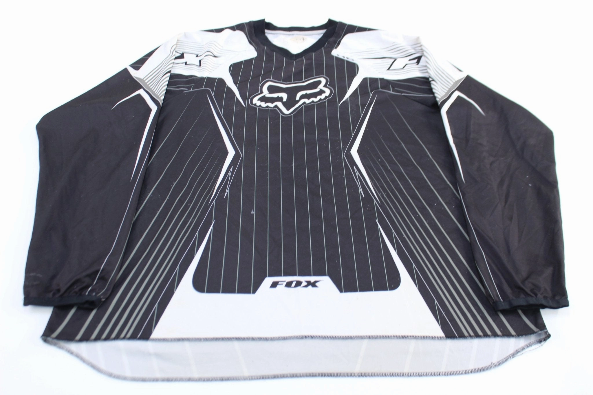 Fox Racing Logo Black & White Motocross Racing Jersey Sustainable Dye Process Taped Shoulder Seams