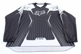 Fox Racing Logo Black & White Motocross Racing Jersey Sustainable Dye Process Taped Shoulder Seams