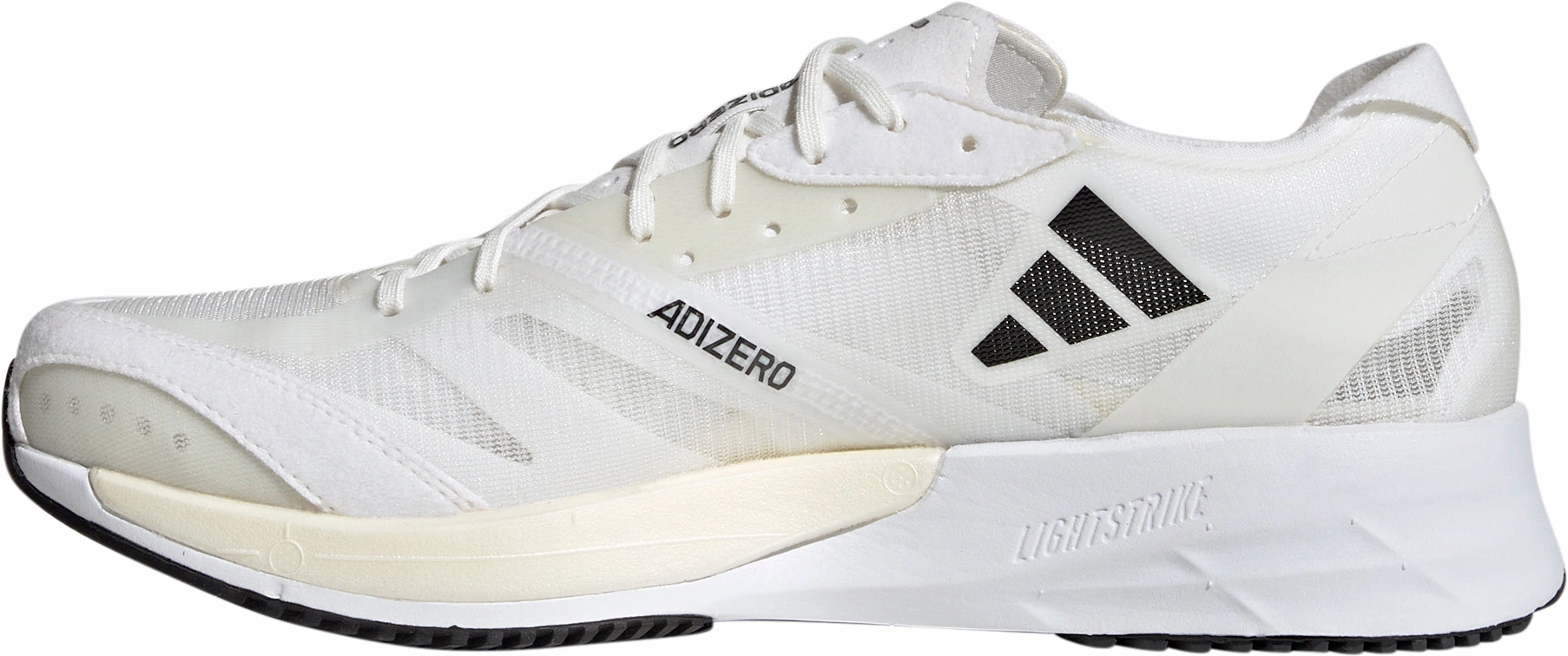 adidas Adizero Adios 7 Mens Running Shoes - White All Surface Grip running shoes with traction pattern