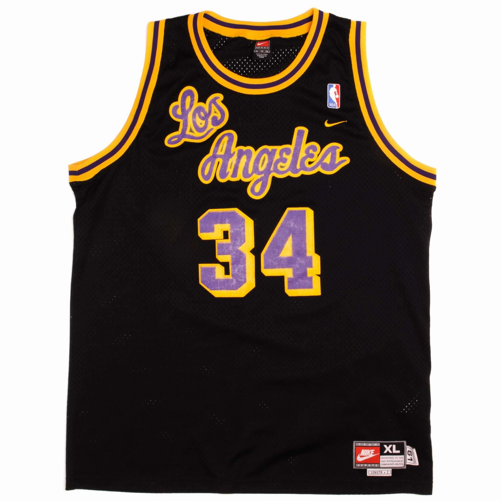VINTAGE NIKE NBA LA LAKERS SHAQUILLE O'NEAL #34 JERSEY SIZE XL 1990s Flexible Knit Construction