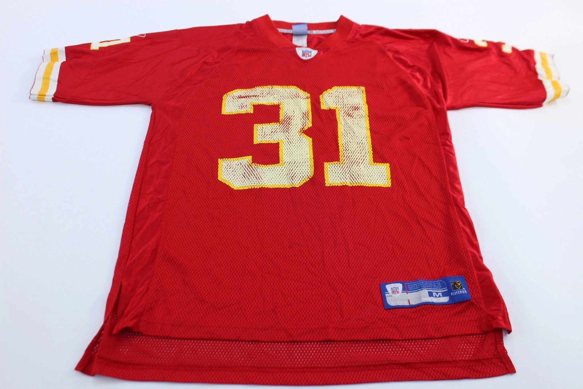 Stretchable Knit Material Flexible Collar Design Reebok Logo Kansas City Chiefs Priest Holmes Football Jersey