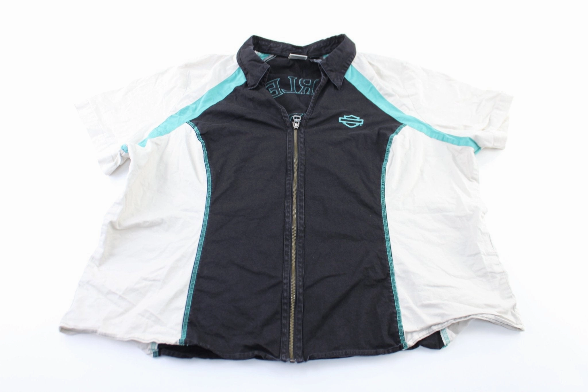 Women's Harley Davidson Motorcycles Embroidered Zip Up T-Shirt Contrast Inner Binding Breathable Design Wear