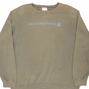 VINTAGE NIKE ATHLETICS SPELLOUT GREEN SWEATSHIRT 1990S XL MADE IN USA Scoop neck