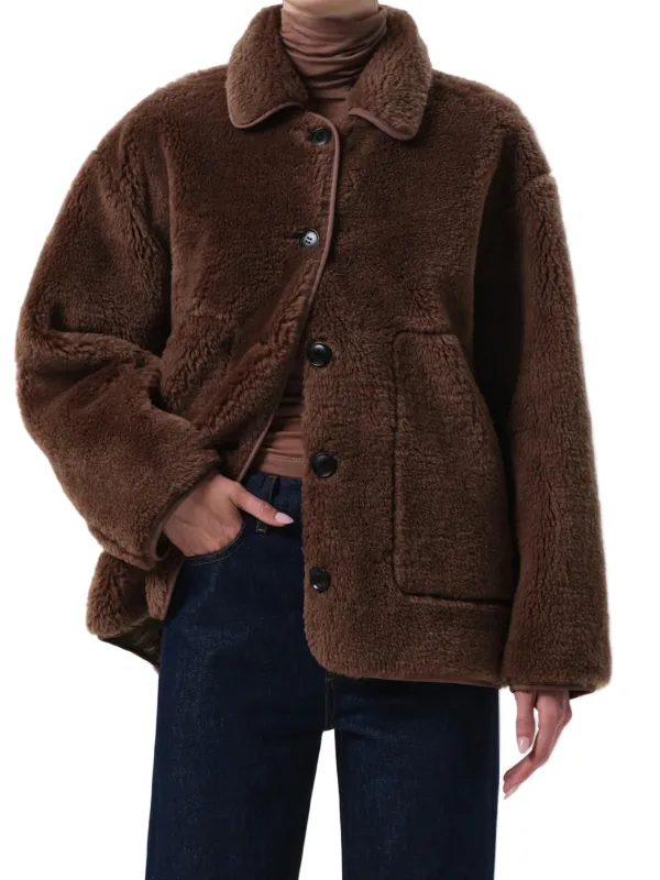 Astrid Sherpa Jacket in Warm Tan Convertible Features