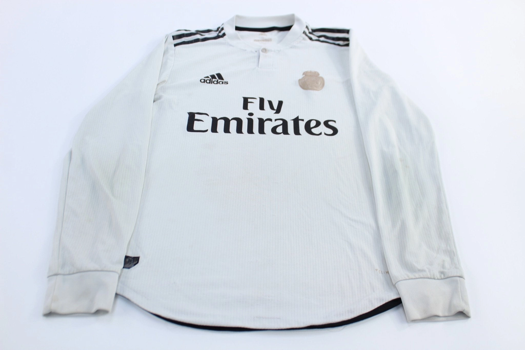 Adidas Logo Real Madrid Black & White Striped LS Soccer Jersey Unisex Apparel Motion Flex