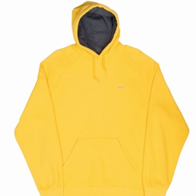 loop accents duck cloth VINTAGE NIKE CLASSIC SWOOSH YELLOW HOODIE SWEATSHIRT 2000S XL