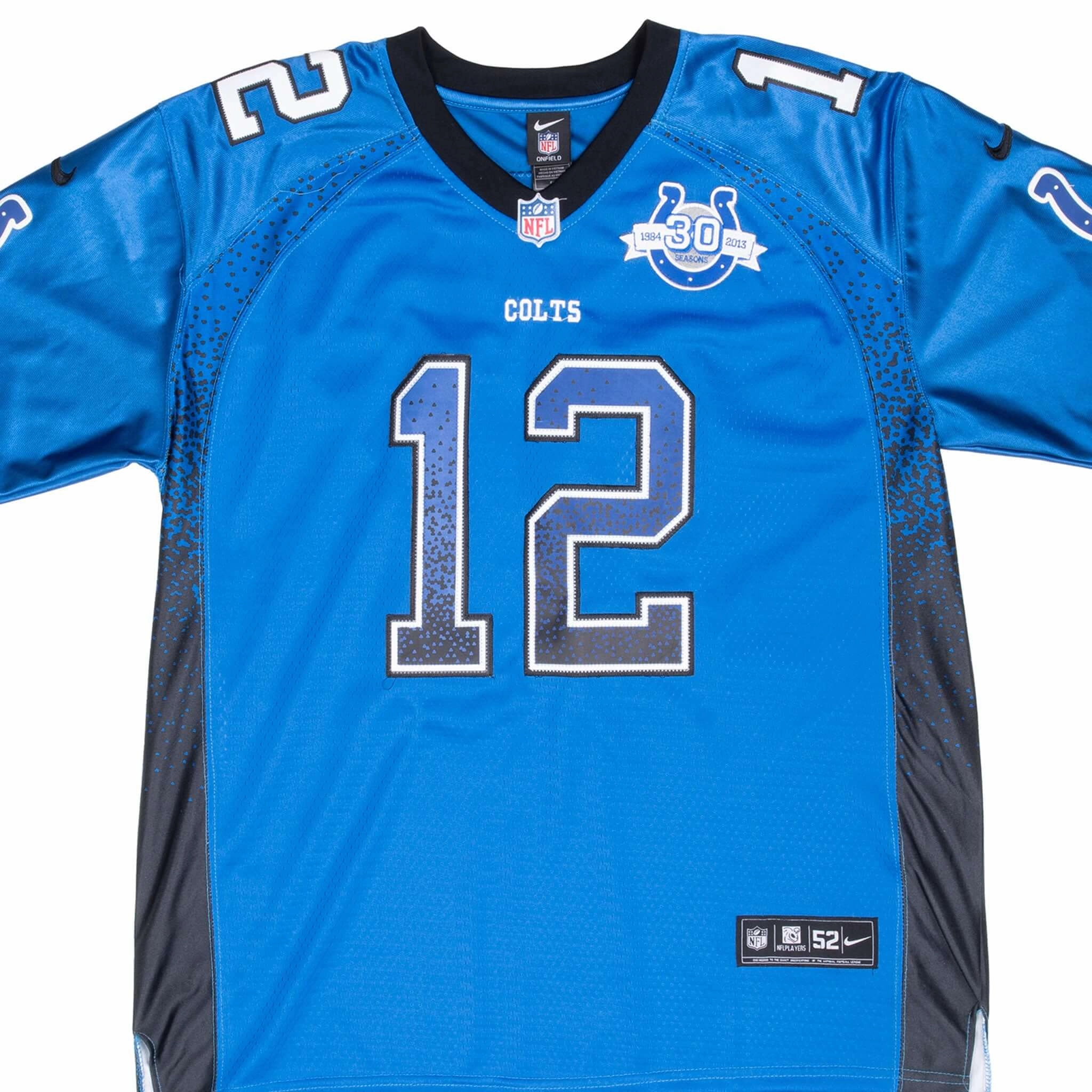 VINTAGE NFL INDIANAPOLIS COLTS LUCK #12 NIKE JERSEY 2013 SIZE 52 Climate Control Anti Pilling Fabric Treatment