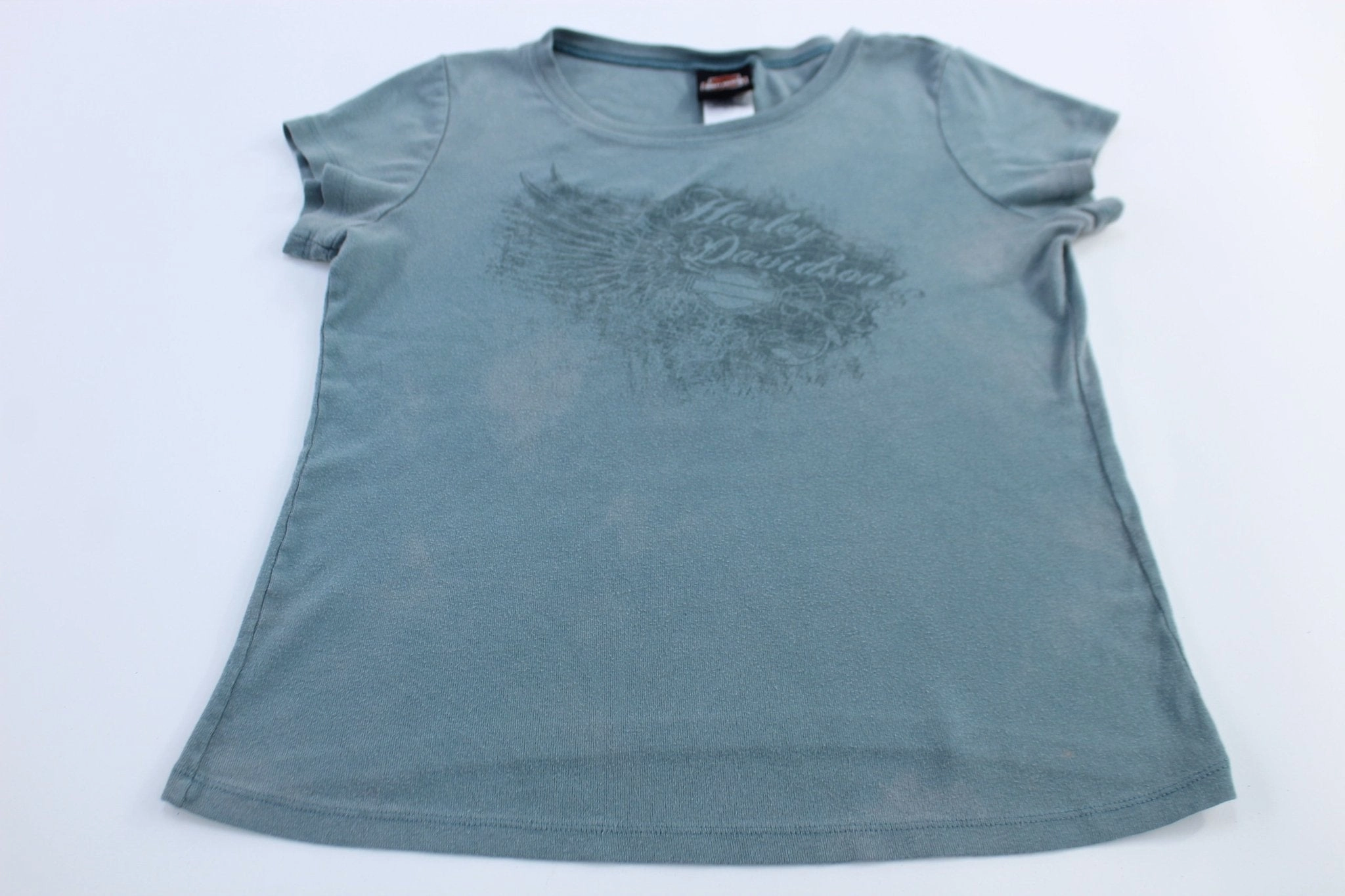 Double Layered Collar Women's 2007 Harley Davidson Motorcycles Blue Tank Top