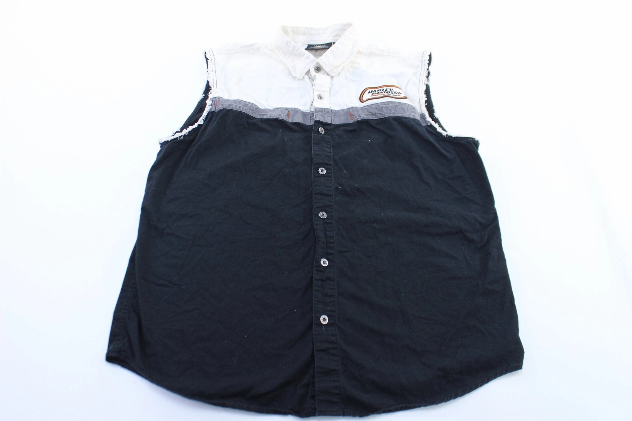 Harley Davidson Racing Embroidered Button Down Tank Top Sweat Wicking Technology Low Bulk Texture