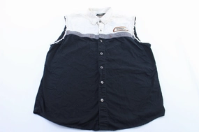 Harley Davidson Racing Embroidered Button Down Tank Top Sweat Wicking Technology Low Bulk Texture