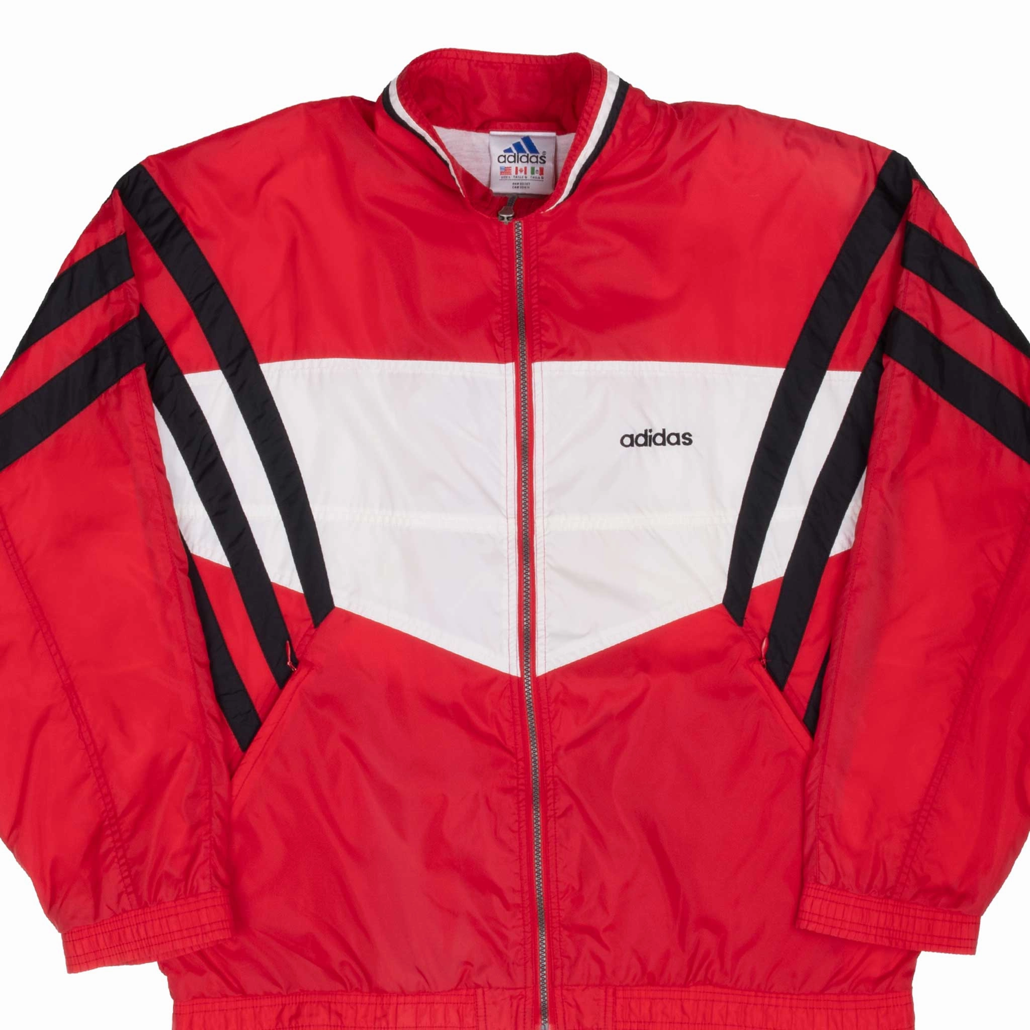 VINTAGE ADIDAS RED & WHITE WINDBREAKER JACKET 1990S LARGE All-Weather Gear