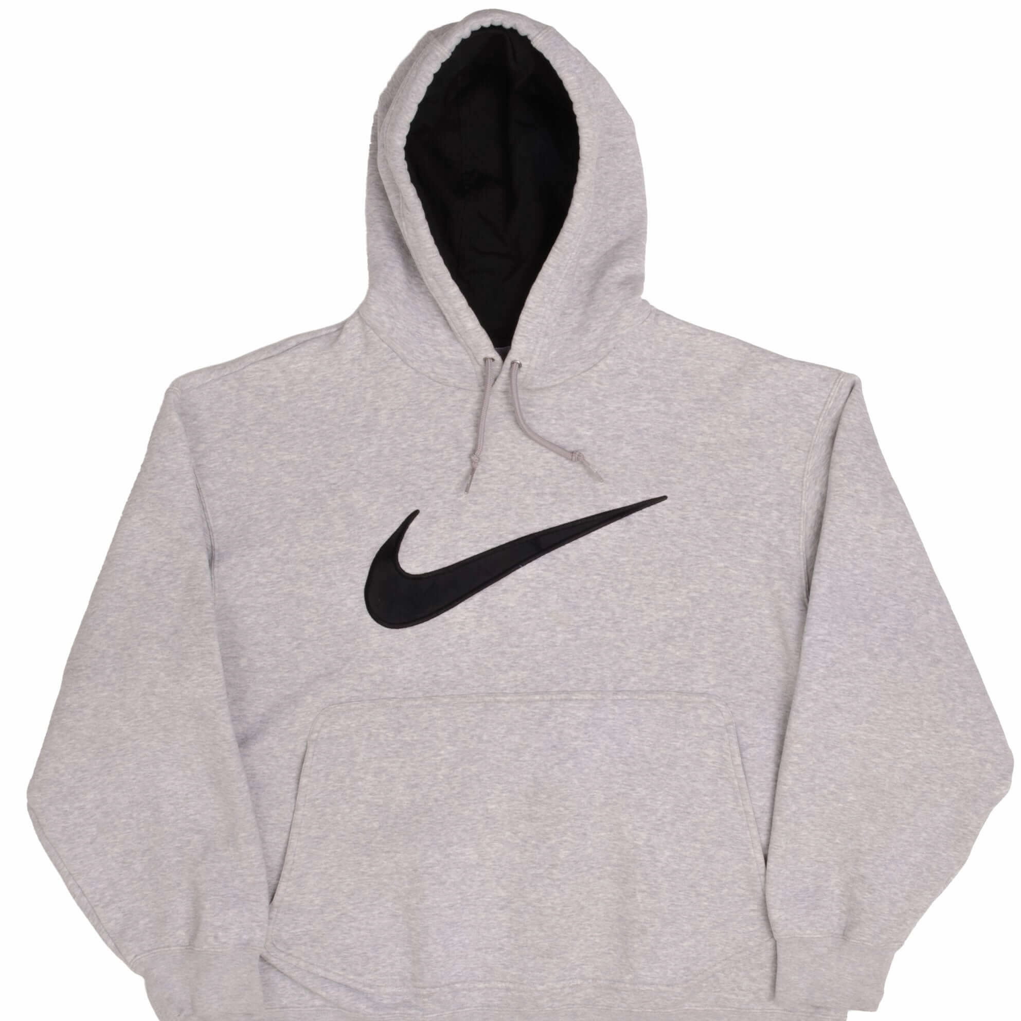 VINTAGE NIKE BIG SWOOSH GREY HOODIE SWEATSHIRT 2000S SIZE MEDIUM lanyard accents product water resistant protection