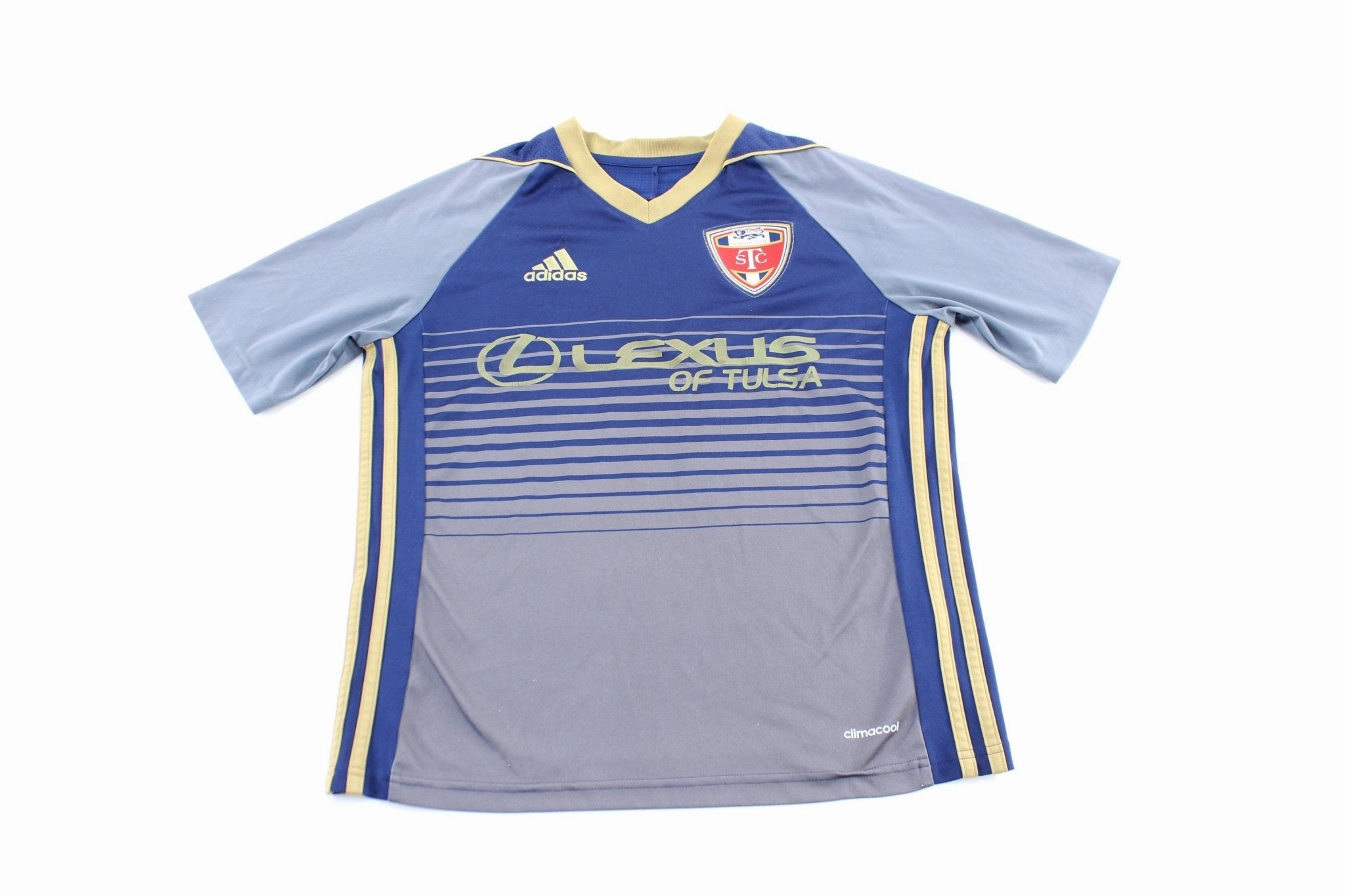 Youth Adidas Embroidered Logo STC Hurricane Striped Soccer Jersey Ventilated Mesh Panel Non Chafing Neckline