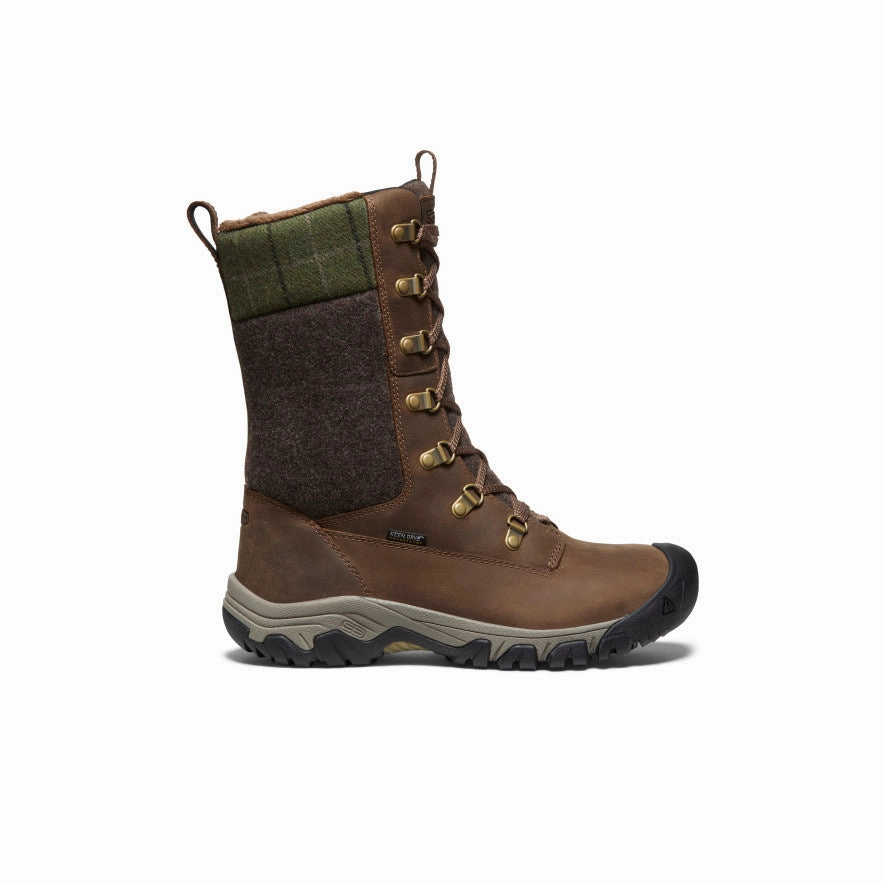 Women's Greta Tall Waterproof Boot  |  Dark Earth/Green Plaid Recycled materials