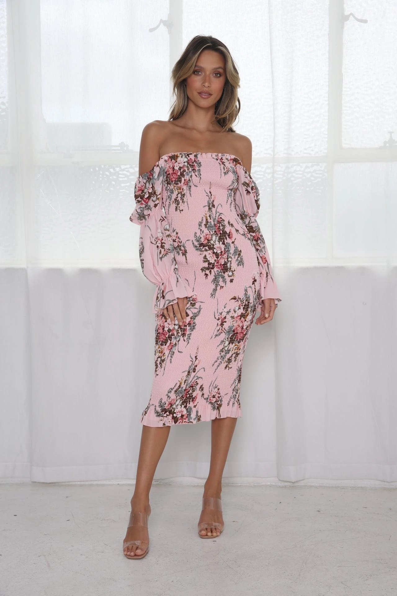 Sunny Lace Trendy Layering Imogen Long Sleeve Dress - Pink Floral