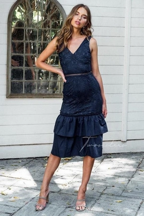 Elegant holiday wear Soft Detail Izzy Dress - Navy