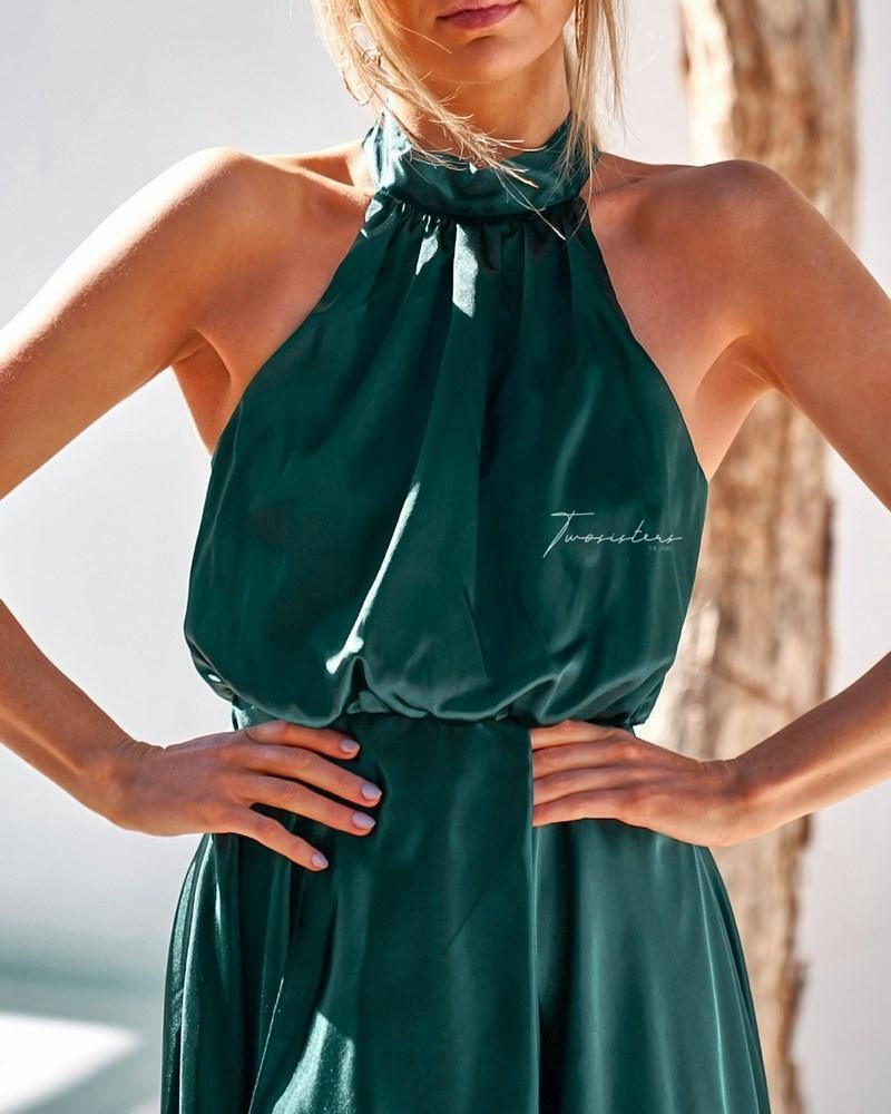 Kathleen Dress - Emerald Green Contrast-Panel