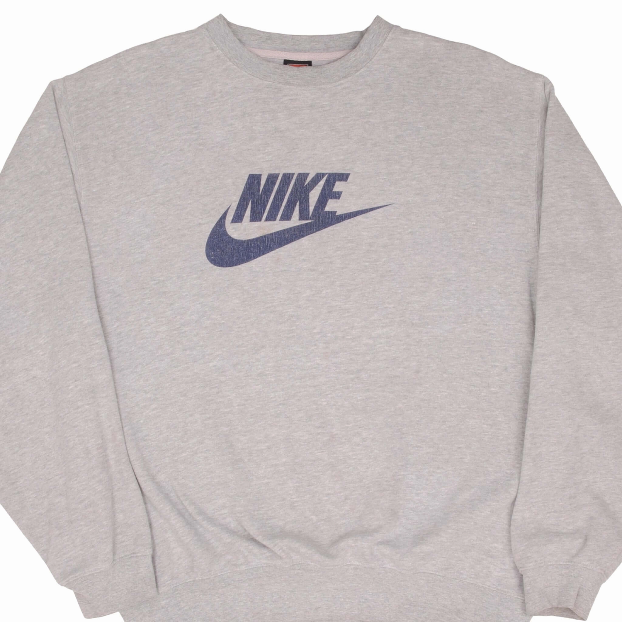 VINTAGE NIKE SPELLOUT SWOOSH GREY SWEATSHIRT 1990S SIZE LARGE Comfort Design