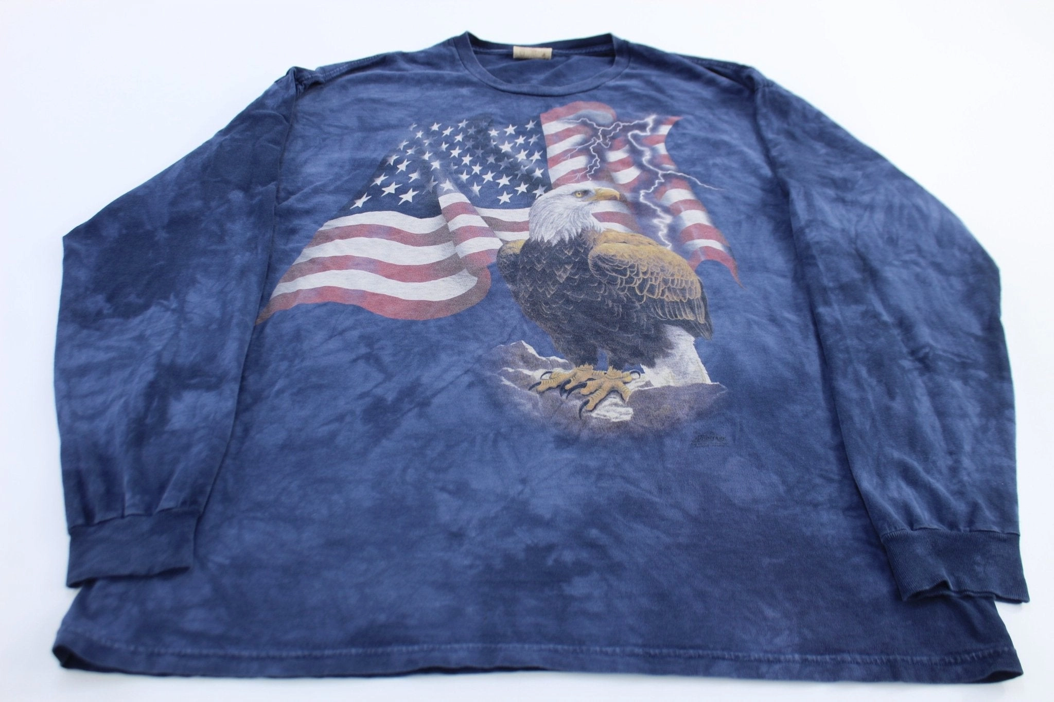 The Mountain USA Flag & Eagle Graphic LS T-Shirt Retro Stretch Material