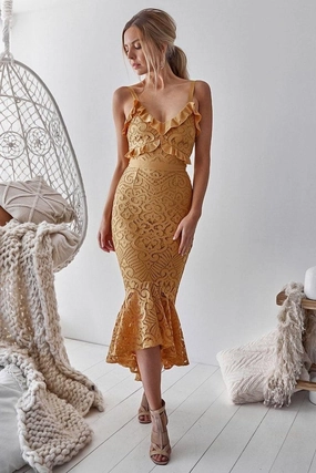 Leanne Dress - Mustard Chain-Detail Grace Walk