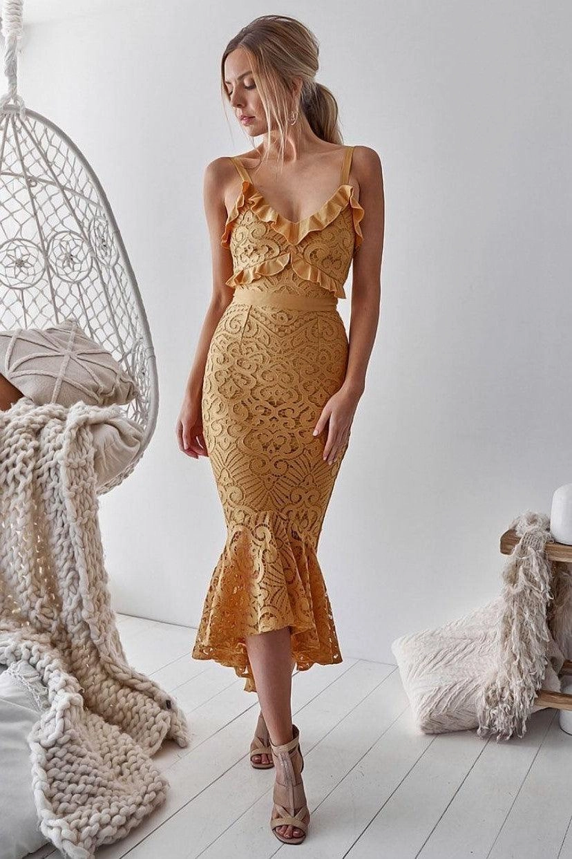 Leanne Dress - Mustard Chain-Detail Grace Walk