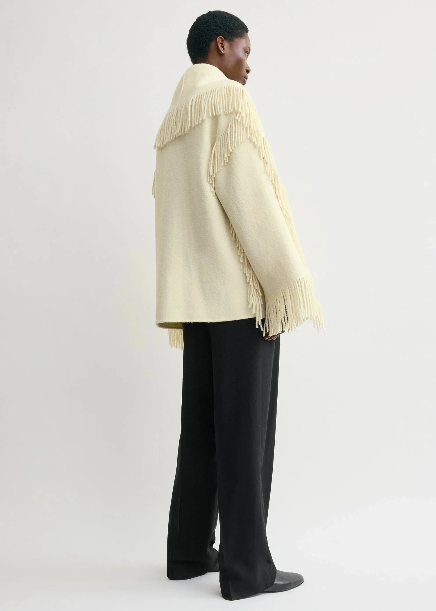 LightweightFabric Purple Fringed Scarf Jacket in Winter White