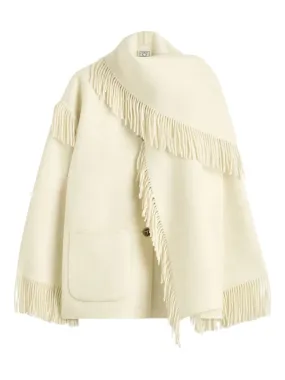 Fringed Scarf Jacket in Winter White Flexible Zipper System activity