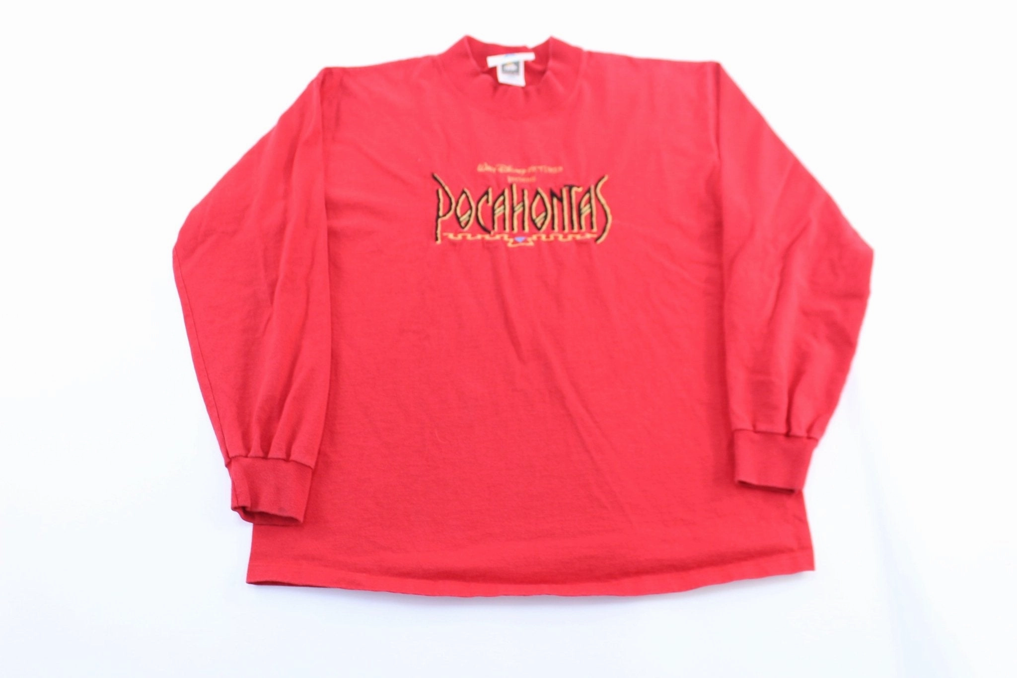 Everyday apparel vacation wear 90's Walt Disney Embroidered Pocahontas Red LS T-Shirt