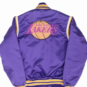 VINTAGE NBA LOS ANGELES LAKERS PURPLE SATIN BOMBER JACKET 1980S SMALL Cold Morning