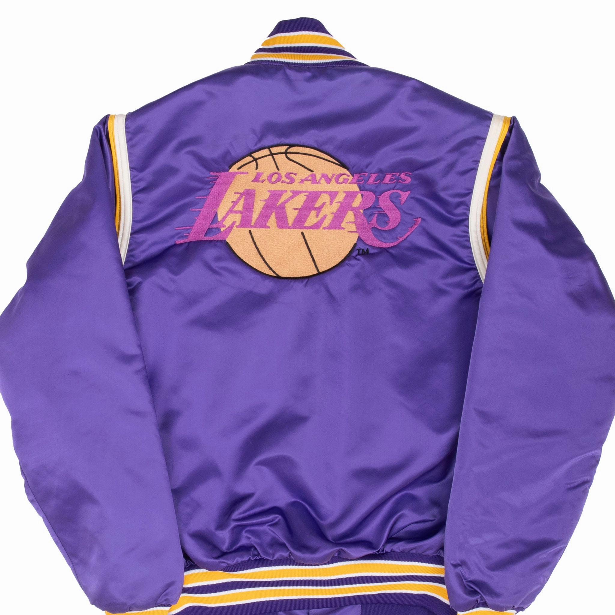 VINTAGE NBA LOS ANGELES LAKERS PURPLE SATIN BOMBER JACKET 1980S SMALL Cold Morning