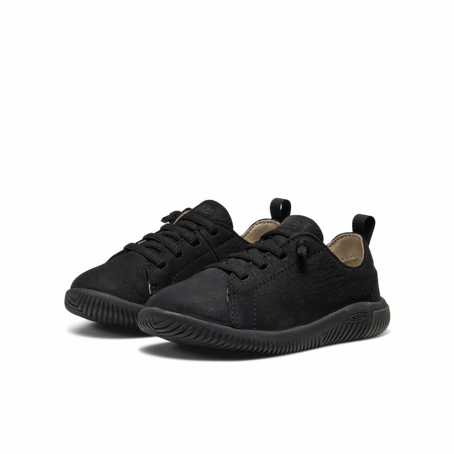 Little Kids' KNX Leather Sneaker  |  Triple Black Inner Support Walk-Ready Shoes