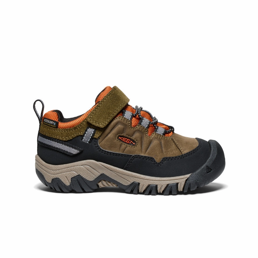 Leather Upper Little Kids' Targhee IV Waterproof Hiking Shoe  |  Dark Olive/Gold Flame