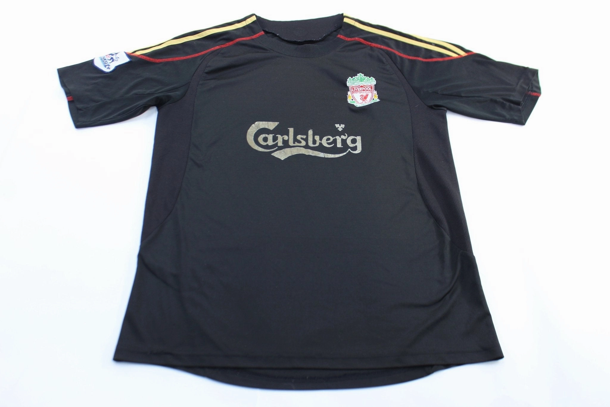 Seam Free Engineering Liverpool Embroidered Patch Black Striped Soccer Jersey
