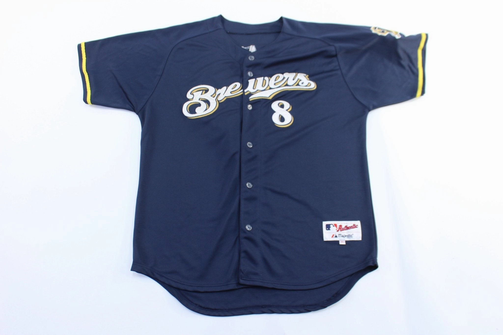 Four Way Stretch Fabric Majestic Embroidered Milwaukee Brewers Ryan Braun Baseball Jersey