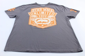 Ecko MMA Unlimited Grey & Orange Graphic T-Shirt Cozy Style Relaxing Fit