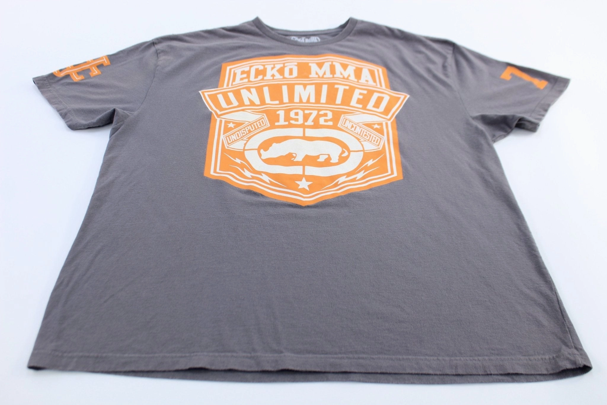 Ecko MMA Unlimited Grey & Orange Graphic T-Shirt Cozy Style Relaxing Fit